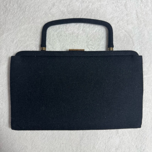 Vintage Elegant Black Wool Handbag Clutch - Picture 1 of 6